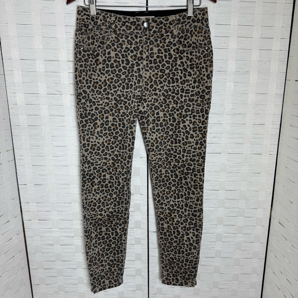 Knox Rose Mid Rise Ankle Stretch Skinny Jeans Leopard Print Size 10